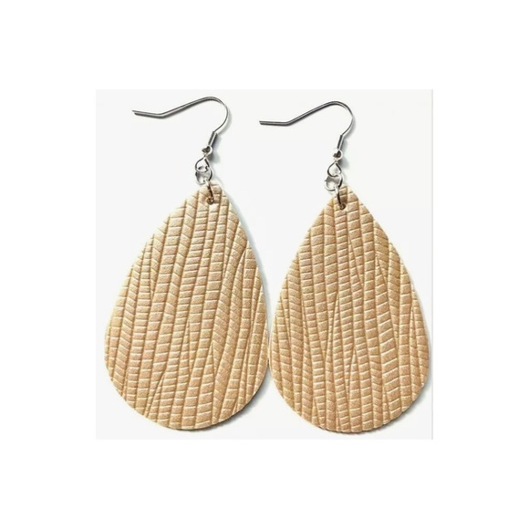 Faux Leather Tan Patterned Drop Earrings - Picture 1 of 1